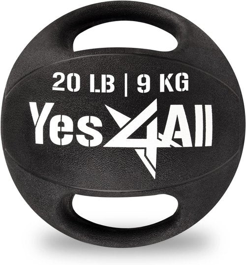 Yes4All Weighted Medicine Ball 20LB with Anti-Slip Dual Handles for Workout, Core Strength Exercises, Balance Training, and Throwing
