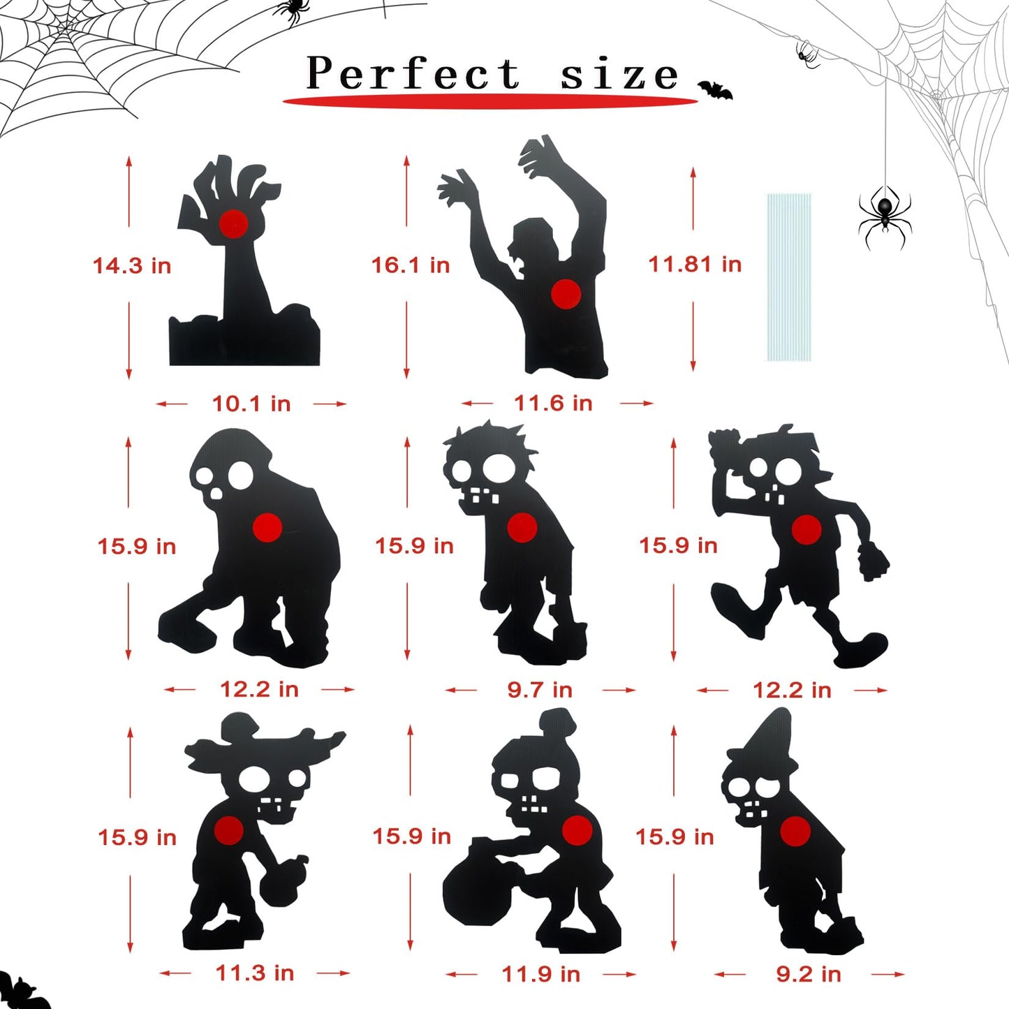 8 Zombie Waterproof Target, 12 * 16 Inch Different Black Skeleton Targets for Backyard, Field, Range Silhouette Targets with Stakes