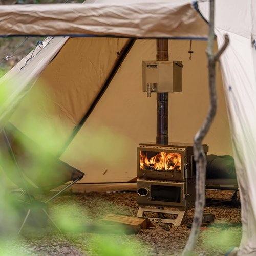 POMOLY Camping Tent Stove Oven Wood Stove, Baker Stainless Steel Wood Burning Stove for Hiking, Cooking, Heating (with Oven)