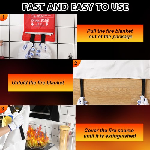 Macarrie 40''x 40'' Fire Blanket Emergency with Hooks and Gloves Fire Suppression Blanket Fiberglass Safety Fireproof Survival for Kitchen Home Camping Picnic Warehouse Car(20 Pack)