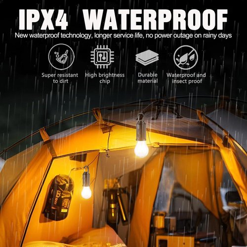 Solar Tent Camping Light Bulb Rechargeable Portable LED Camping Lantern3 Lighting Modes Tungsten Light Tent Lamp with Clip Hook for Camping, Hiking, Backpacking, Emergency Outage (T02)