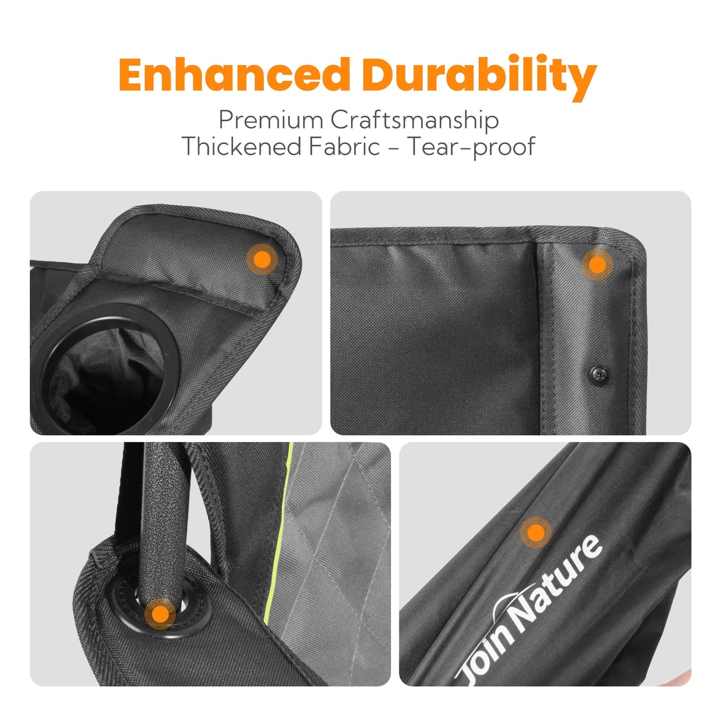 Join Nature Outdoor Large Camping Chairs for Adults, Heavy Duty Camp Chair Support 800lbs, King Kong Folding Chairs with Padded and Pocket for Outside, Sports, Lawn, Built Durable and Reliable, Black