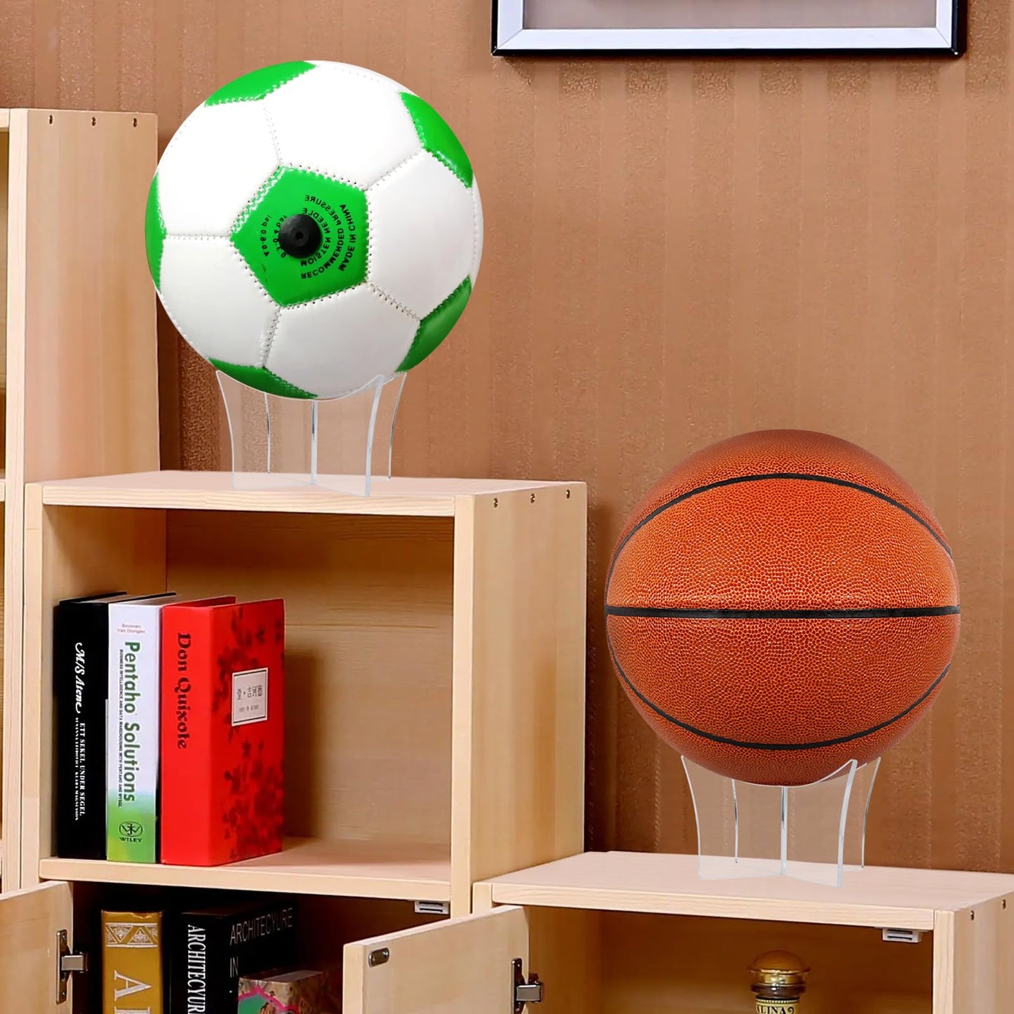 6pcs Acrylic Ball Stand Holder: Display Stand for Basketball Soccer Volleyball Trophy Autograph Memorabilia Storage Rack (Clear)