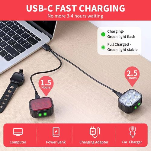 Bike Headlight-Taillight Combinations Rechargeable Bicycle Lights Super Bright Bicycle Headlight and Taillight Set Led Mountain Bike Lights Front and Back Flashlight(Headlight-taillight Combinations)