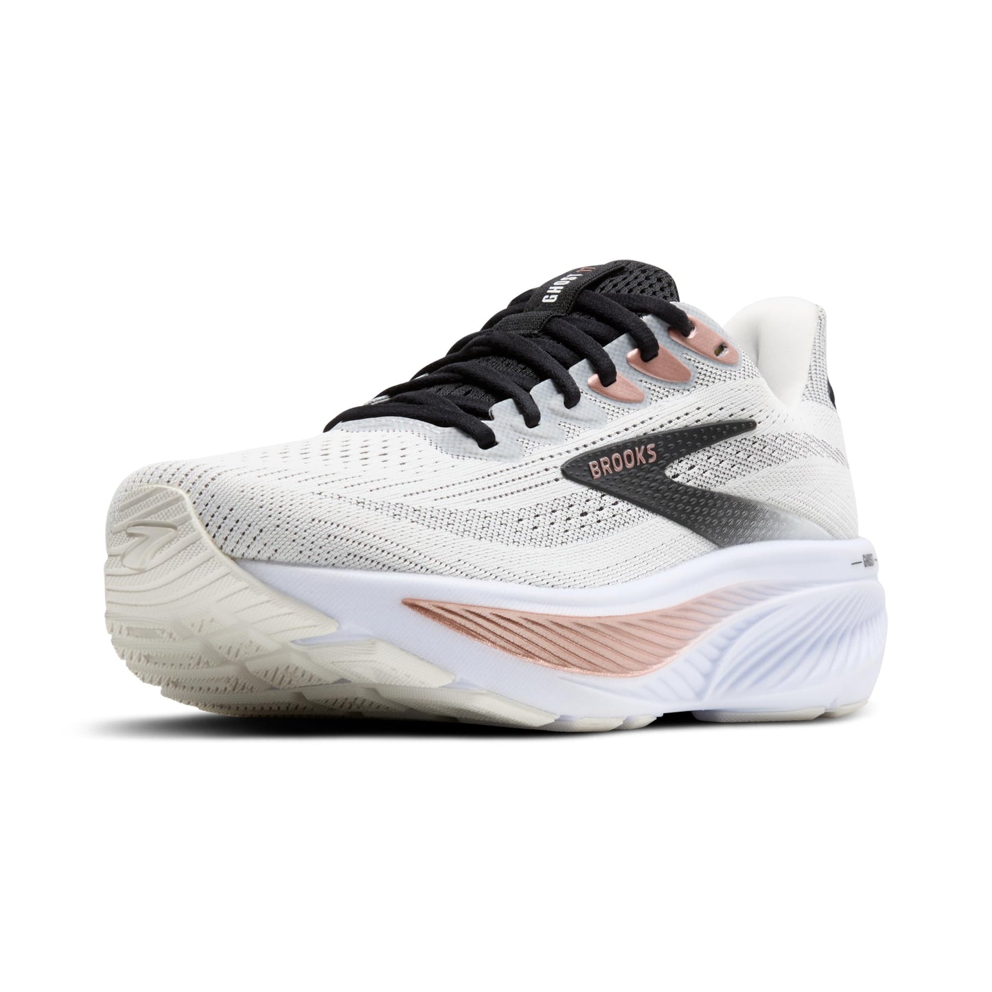 Brooks Women’s Ghost 17 Neutral Running Shoe - White/Black/Rose Gold - 9.5 Medium