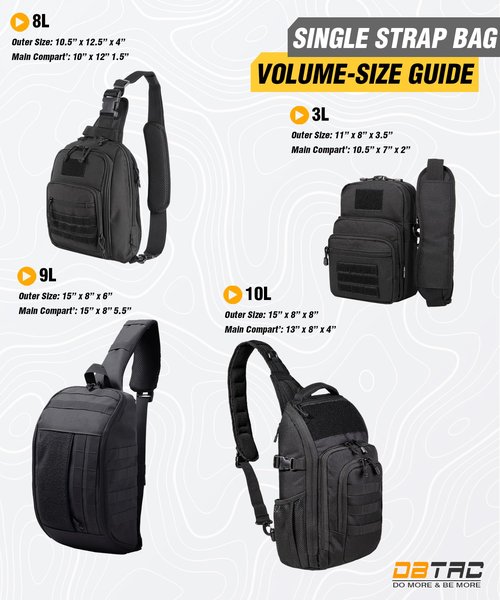 DBTAC Tactical Personal Defense EDC Bags & Packs | 10L Military Shoulder Backpack with Sling for Concealed Carry, Range, Travel, Hiking, Outdoor Sports (Black)