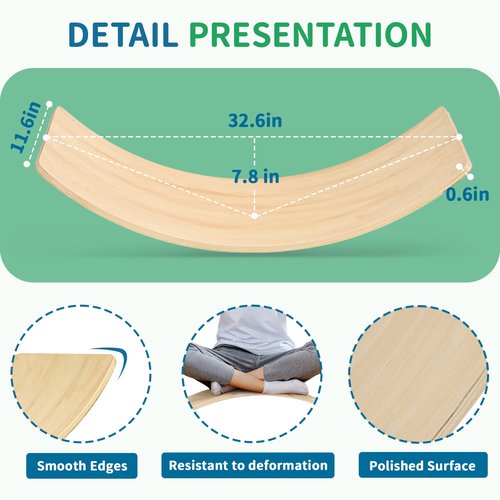 OUTREE Balance Board Kids, Wooden Wobble Balance Board for Toddler with Smooth Edges, Yoga Wooden Rocker Board Indoor, Open-Ended Learning Toys Both for Kids and Adult