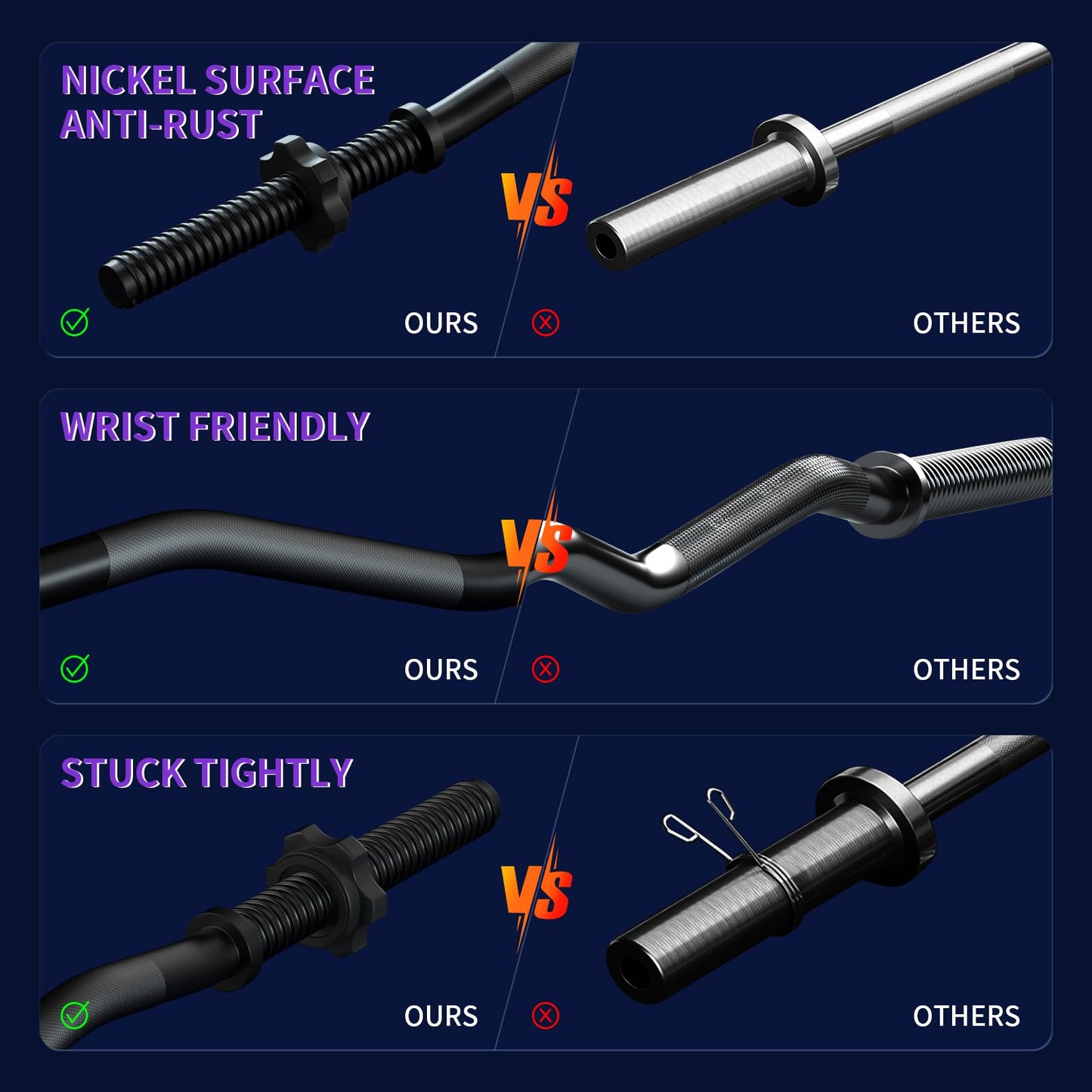 47" EZ Curl Bar Weight Lifting Bar, 1-inch Curling Bars for Weight lifting, Barbell bar for Hip Thrusts/Squats/Lunges for Gym and Home, With 2 Star Double Risk T-nuts (220lb Weight Capacity) (Black)