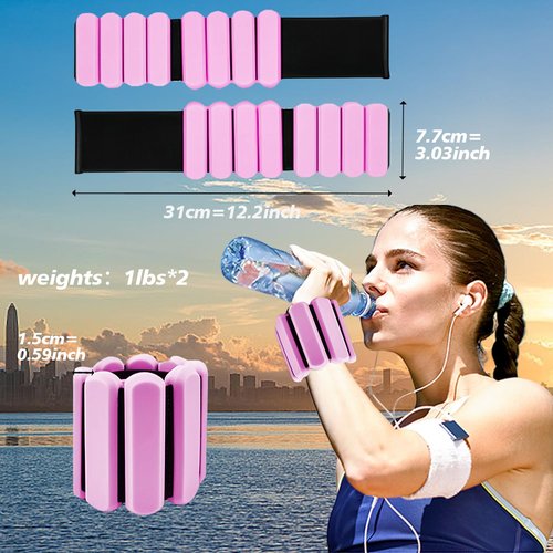 SDATEKIT 1lb Ankle & Wrist Weights for Women - Set of 2 (Total 2lbs) Adjustable Silicone Fitness Bracelets for Yoga/Pilates/PT, Low-Impact Walking & All-Day Wear, Bala-Style Slip-Free Design, Pink