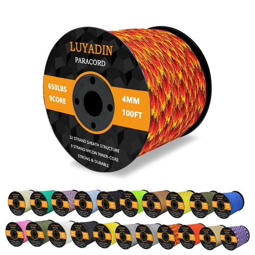 LUYADIN Paracord 650lb - 9 Strand Parachute Spool Cord - 40+ Colors-100ft 200ft 500ft 1000ft 4mm,Paracord for Camping,Hiking,Fishing,Outdoor and DIY