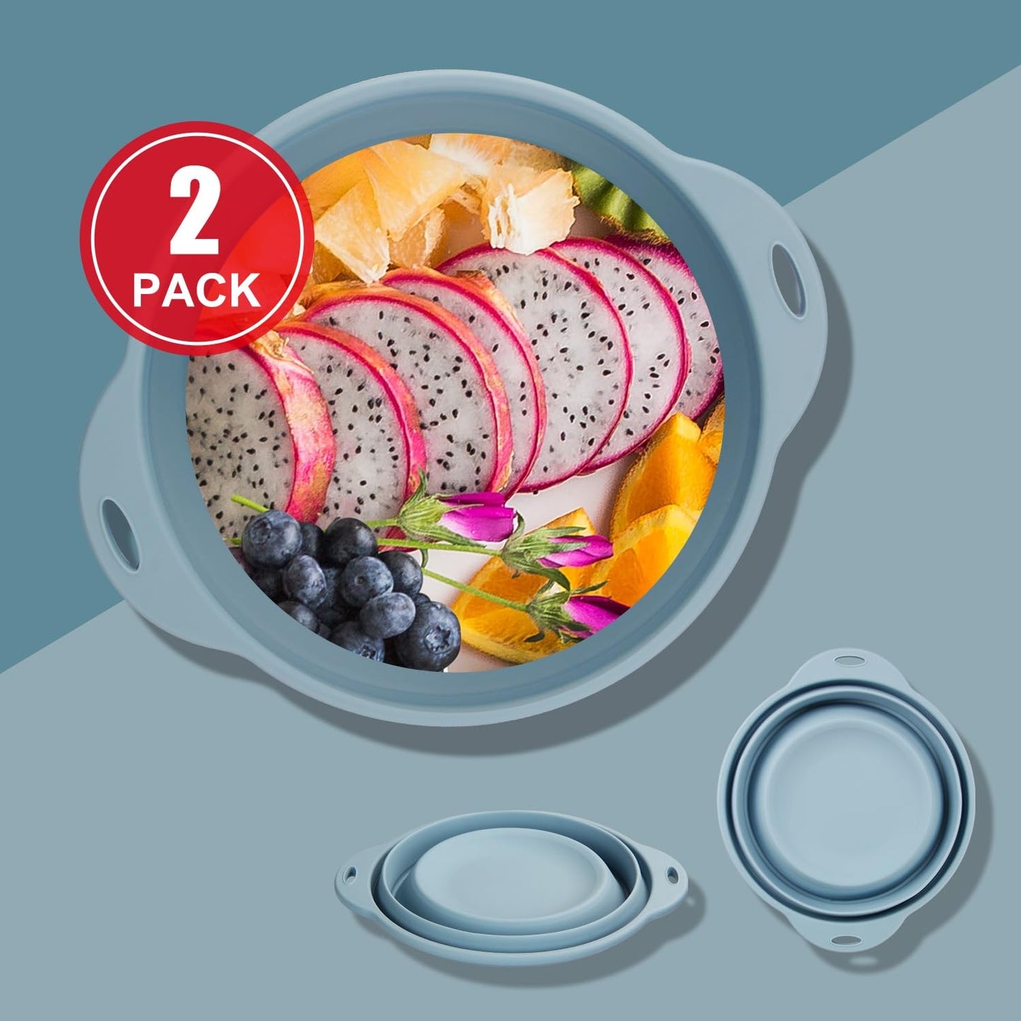 Jovilife Collapsible Camping Bowl 88oz Collapsible Silicone Salad Bowl Large Silicone Bowl for Outdoor Hiking Travel Storage and Mixing(Light Blue)