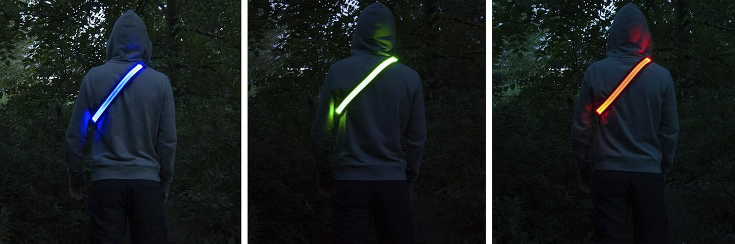 ILLUMISEEN LED Reflective Belt Sash | High Visibility LED Lights with 2 Lighting Modes | Adjustable Quick Release Buckle | USB Rechargeable, No Batteries Needed | Weatherproof Professional Safety Gear