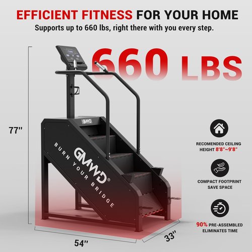 Stair Stepper Machine, GMWD Stair Climber with LED Screen, Commercial Grade Stair Stepper Exercise Machine with 15 Resistance Levels, 441LBS, 24-164 Steps/Minute, Black