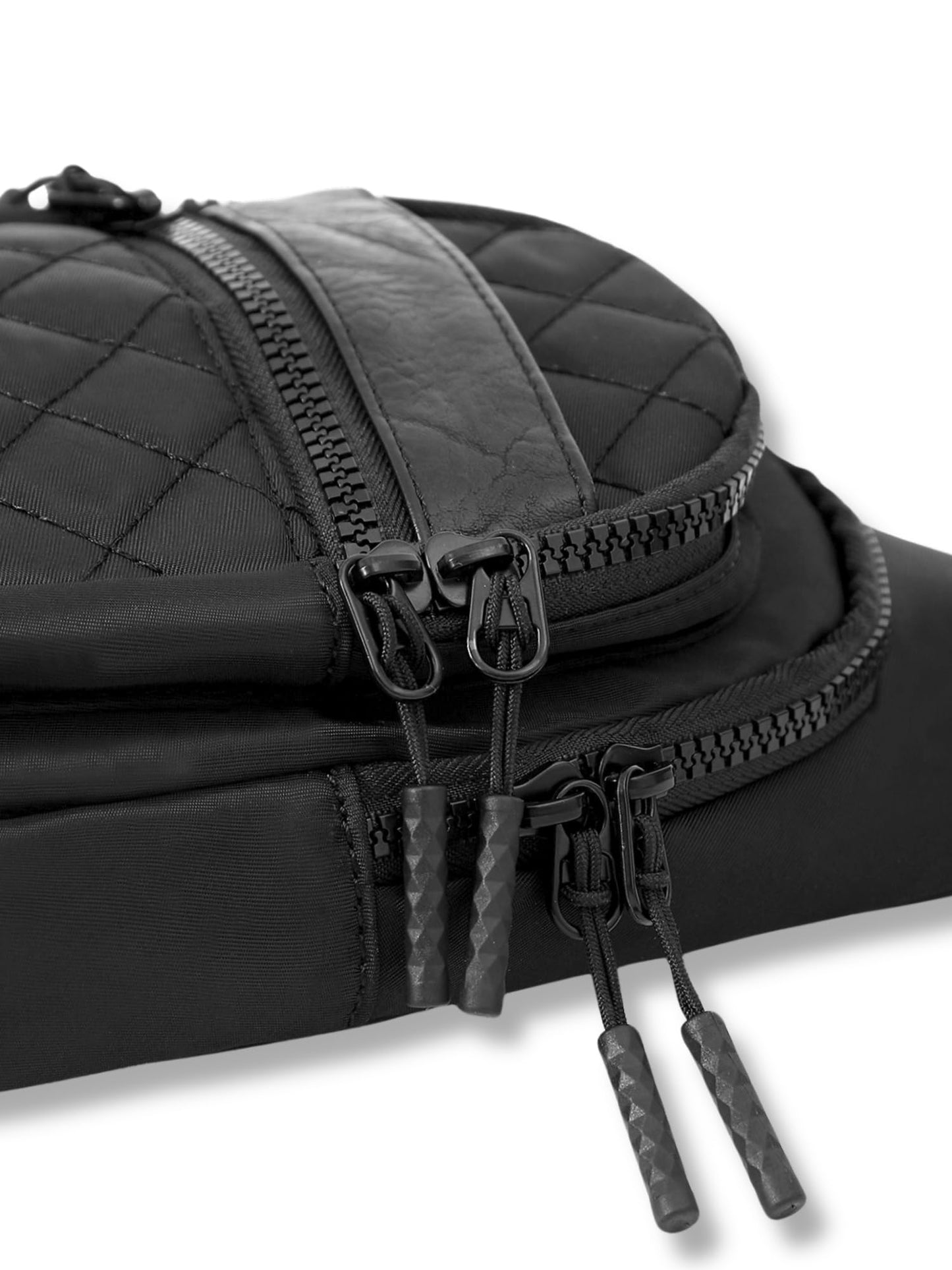 FORZAROCKET Sling Bag Double Compartment w/Long Strap 66" - Crossbody Bag w/Extended Strap - Women Men Fanny Pack - Two-Way Durable Zipper - Compact Sling Backpack - Plus Size Friendly, Black Quilted