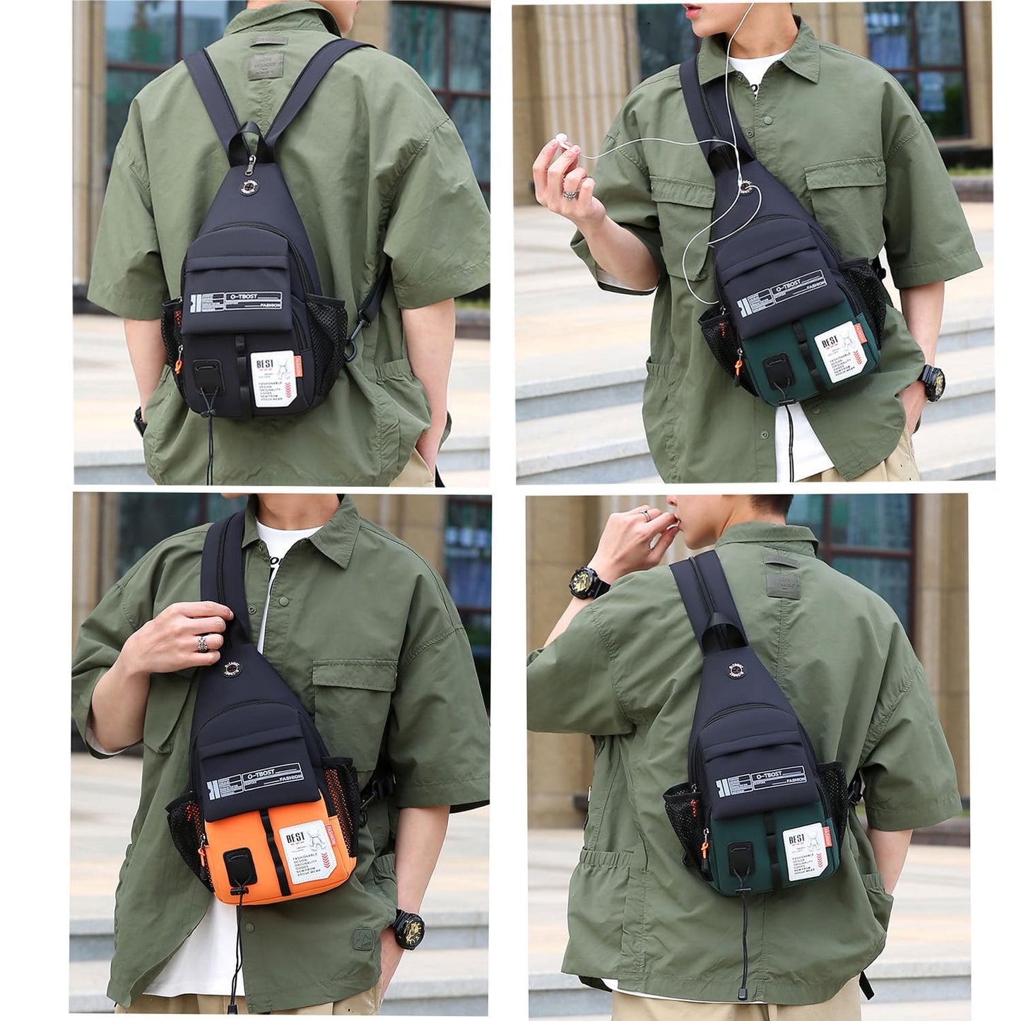 JENAGREEN Waterproof Sling Backpack Crossbody Shoulder Bag for Women Men, Crossbody Bag Casual Daypack Travel Hiking Adjustable Chest Bag