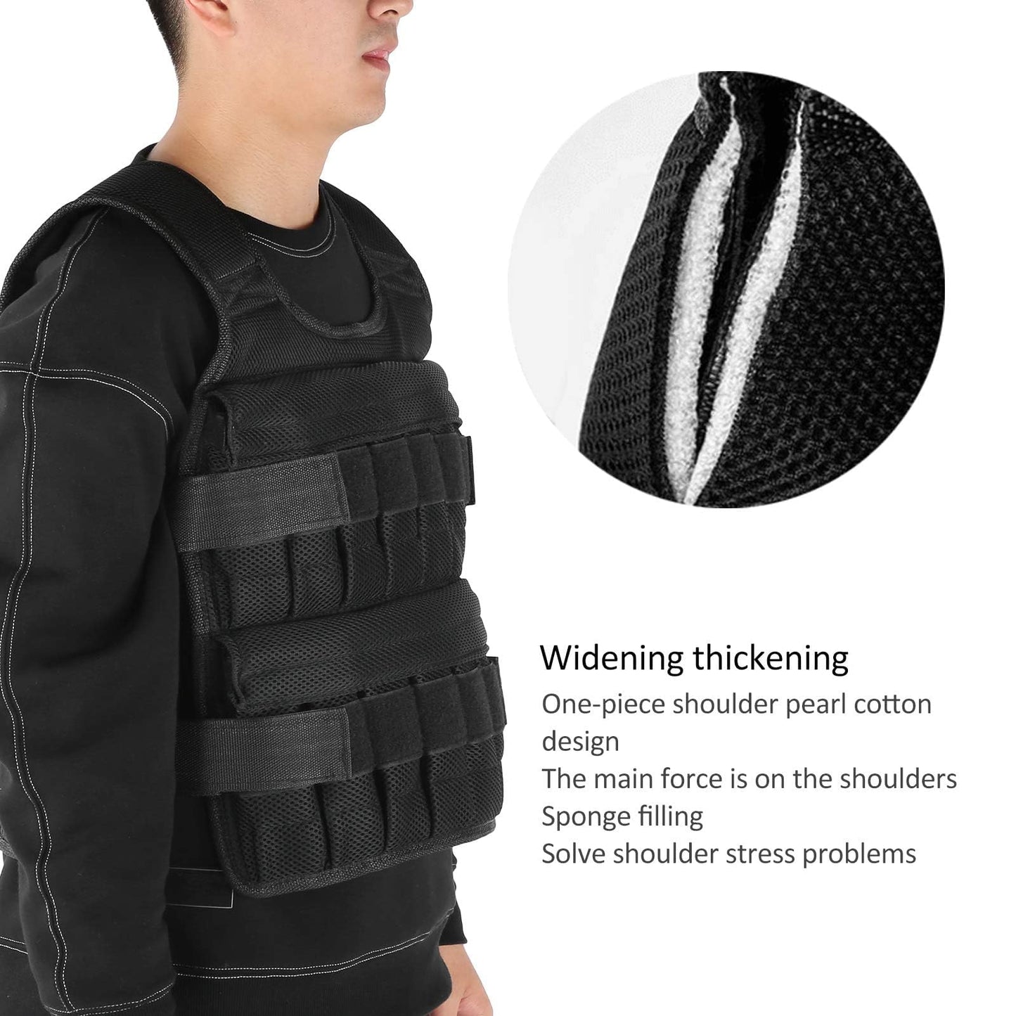 35KG Weighted Vest（Without Weight）, 53x44cm/20.9x17.3in Strength Training Fitness Sandbag Adjustable Sports Running Mesh Vest for Men Women