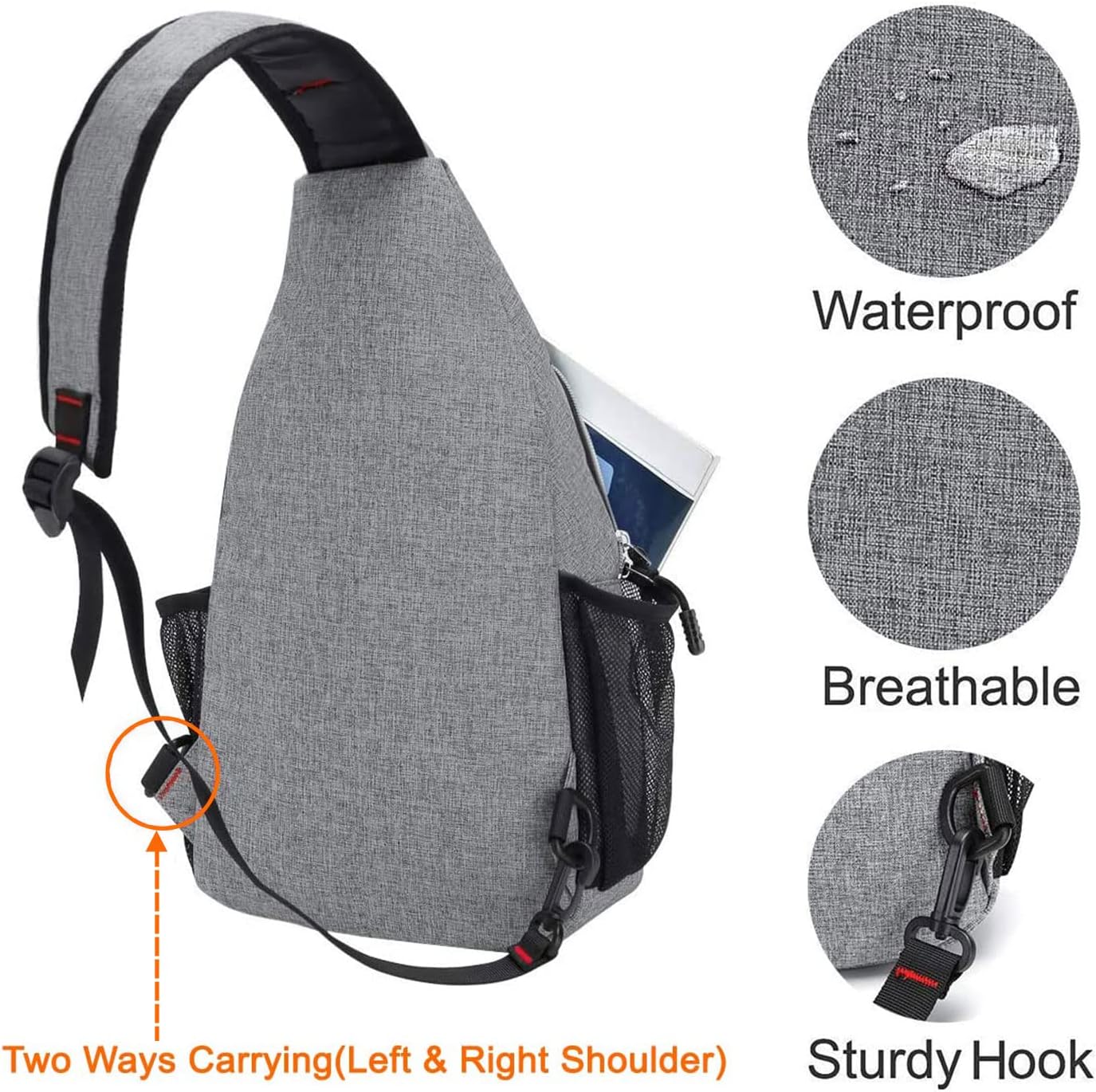 MOSISO Rope Sling Backpack (Up to 13 inch), Multipurpose Crossbody Chest One Shoulder Outdoor Travel Hiking Daypack, Black