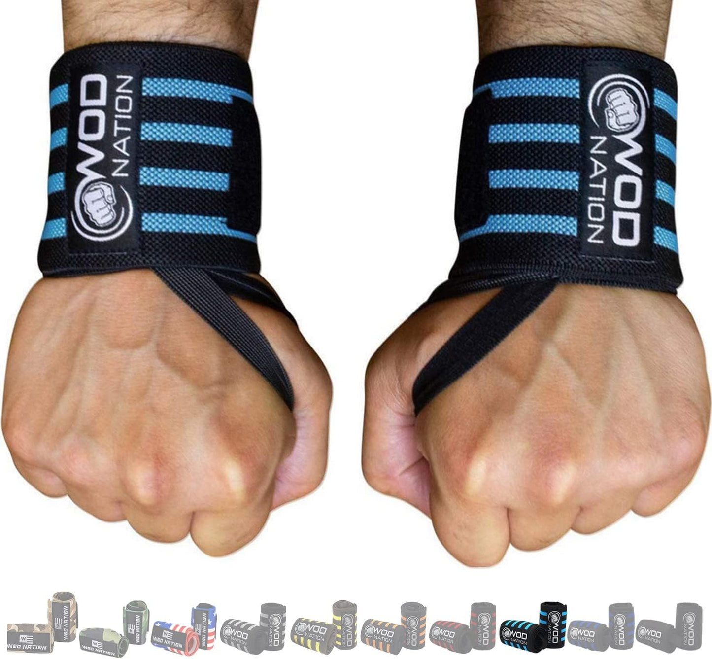 WOD Nation Wrist Wraps for Weightlifting & Strength Training – Professional Gym Straps w/Thumb Loop for Men & Women