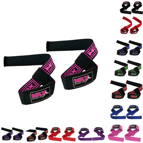 MRX Weight Lifting Bar Strap for Gym Workout Training Bodybuilding Deadlift Padded Straps Men/Women Black Pink