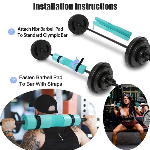 Squat Pad Set - Foam Barbell Pad for Squats Cushion, Lunges & Bar Padding for Hip Thrusts - Standard Weight Bar Pad - With Ankle Straps, Wrist Straps for Weightlifting (Mint)
