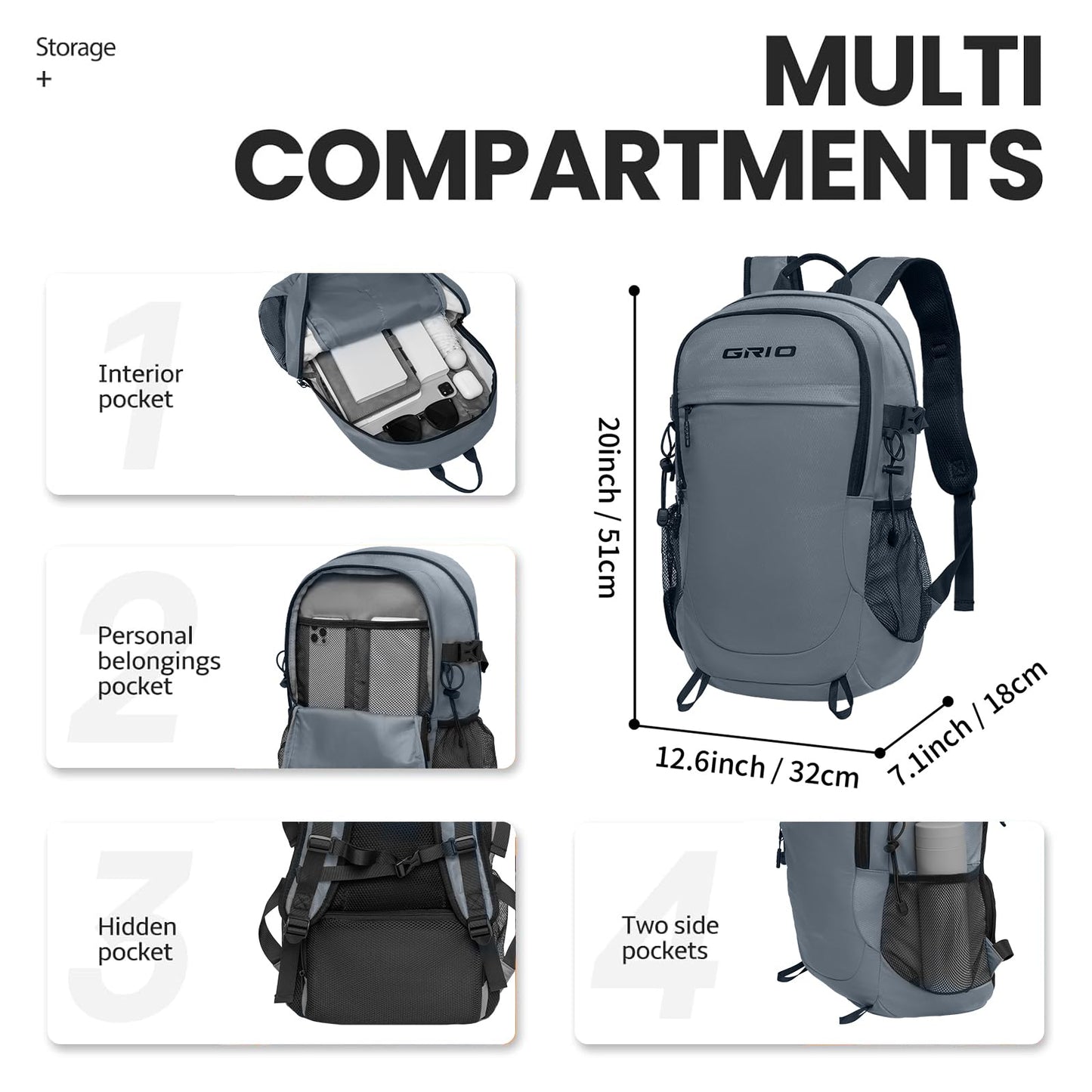 40L Lightweight Hiking Backpack for Men and Women, Packable Backpack for Travel Outdoor Sports Camping (grey)