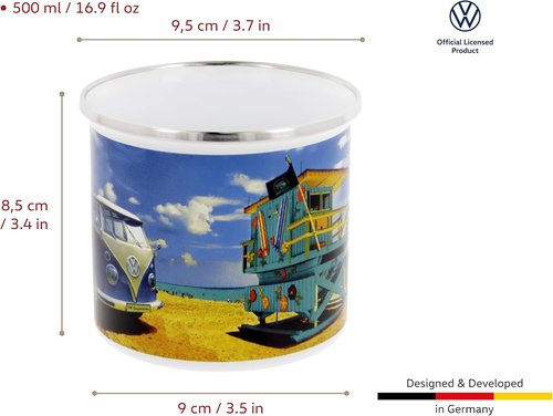 BRISA VW Collection - Volkswagen Large Enamel Coffee-Tea Mug Cup for Camping & Outdoor T1 Bus Campervan (500 ml/16.9 fl oz/Parade/Blue)