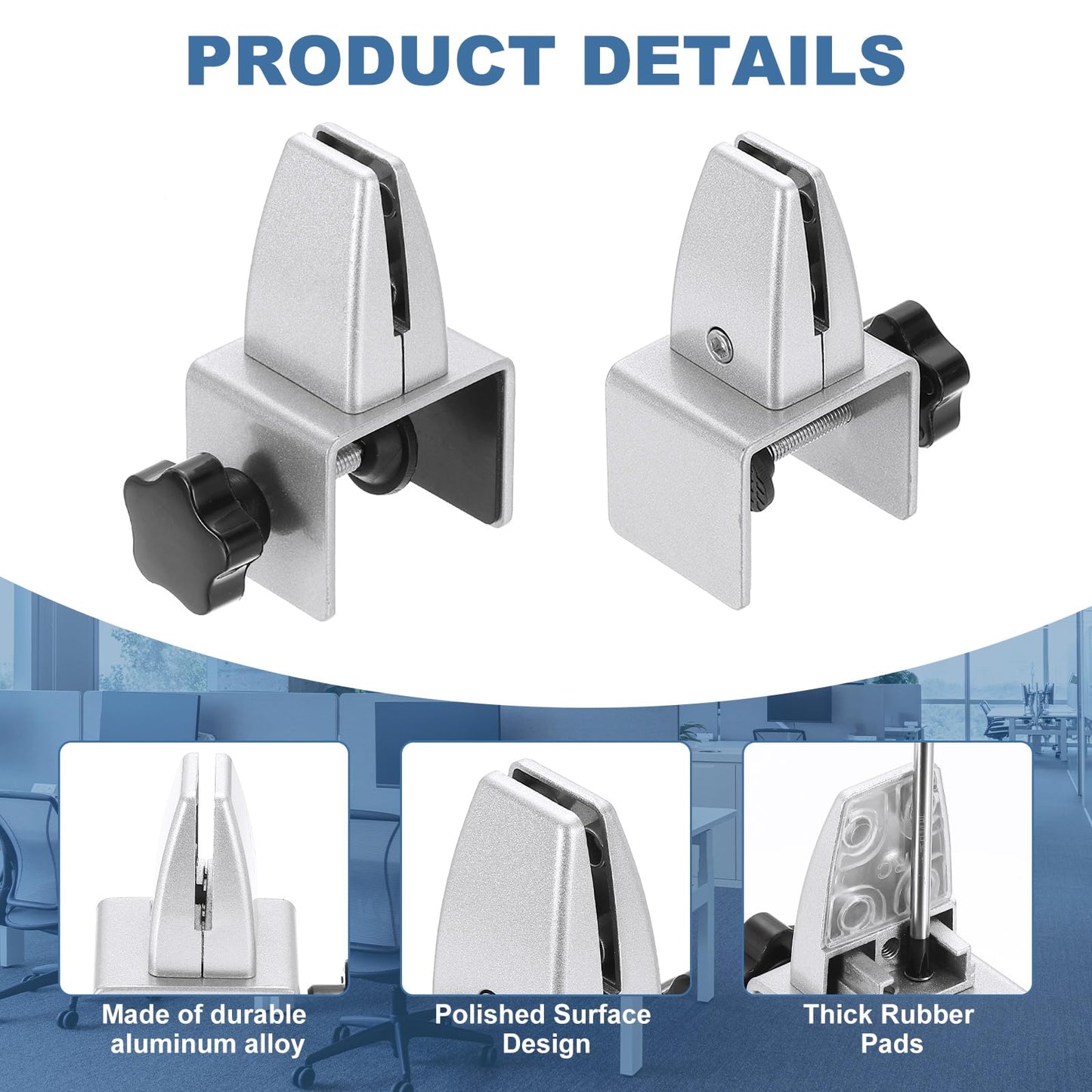 PATIKIL 1.8x1.3x2.1" Desk Divider Support Clamp, 4 Pcs Aluminum Desk Shield Clamp Desk Divider Partition Clamp Sneeze Guard Clamp Bracket for Office Home Desk Panel, Silver
