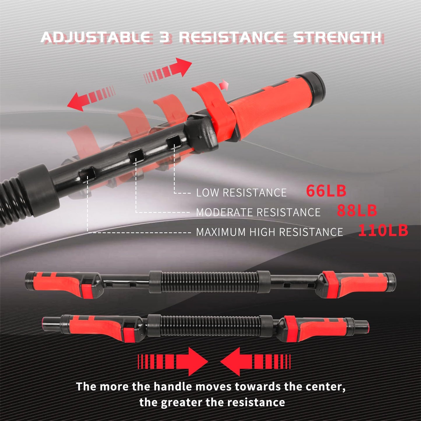 Adjustable Power Twister Bar - Upper Body Expander Equipment for Arm Chest, Spring Shoulder Forearm Bicep Strength Exercise Workout Training 66-110lb