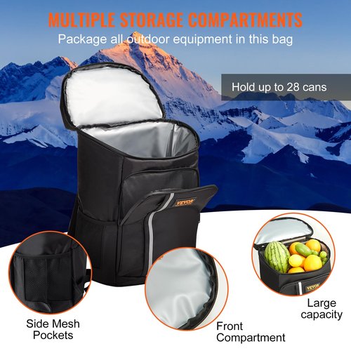 VEVOR Cooler Backpack, 20L Capacity, Waterproof and Leakproof, Adjustable Shoulder Straps, Lightweight, Black