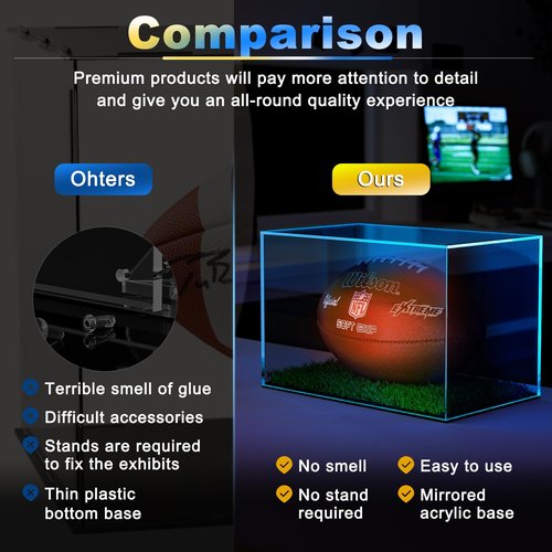 LVETOLS Autographed Football Display Case Full Size, No Assembly Required Clear Acrylic Show Case with Artificial Turf for Football Display
