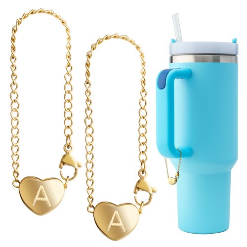 TPPICK 2PCS Letter Charm Accessories for Stanley Cup, Name ID Letter Handle Charm for Stanley/Simple Modern Tumbler, Heart Shape Initial Identification Charms（A）