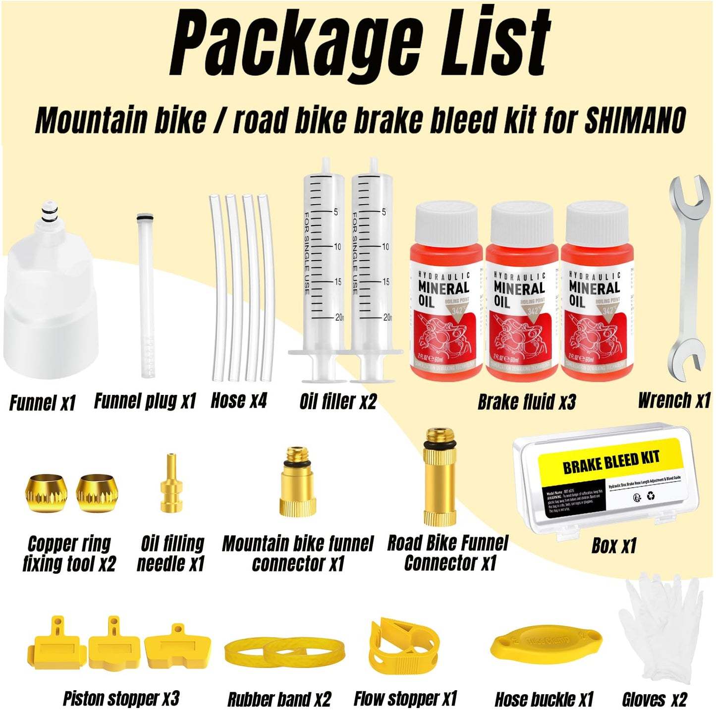 HYHJMISTY Brake Bleed Kit for Shimano Hydraulic Brakes with 180 ml Mineral Oil Brake Fluid, Bike Brake Bleed Kit for Shimano Mountain/Road Bike Brake