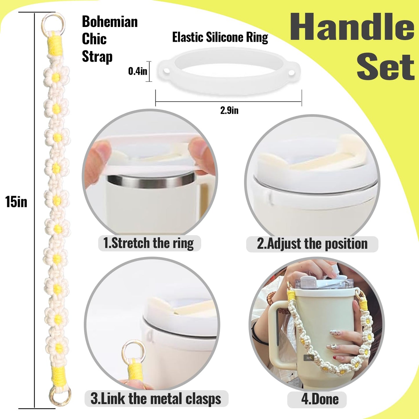 Fabenyok 8PCS Cup Accessories Set for Stanley 30oz & 40oz Tumbler, Including Water Bottle Handle Strap, Boot, Spill Stopper Set, Straw Straw Cover Cap for Stanley Cup Accessories(White)