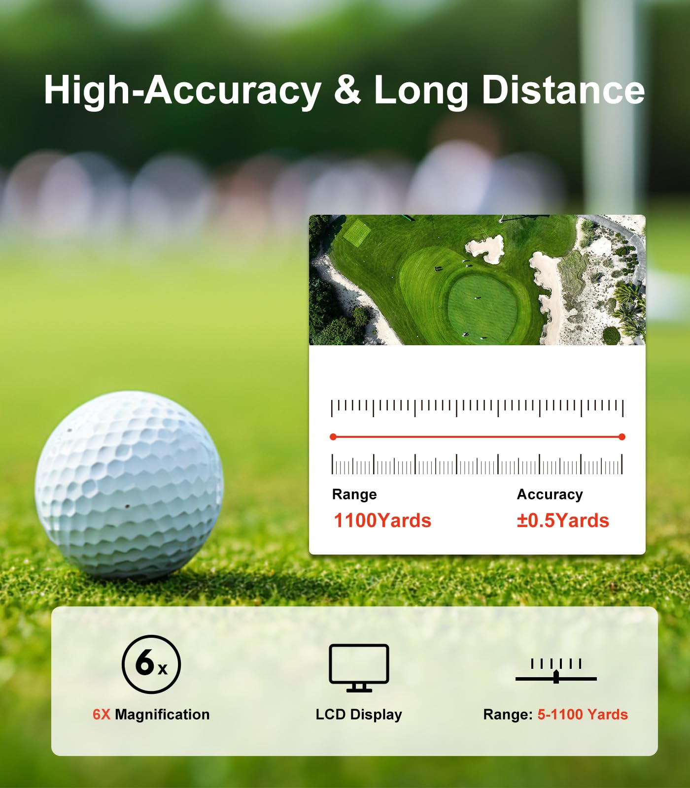 Flagfront Range Finder Golf Rangefinder with Slope,1100 Yards Golf Range Finder Magnetic, 6X Magnification with Flag Pole Lock Vibration for Golf Course