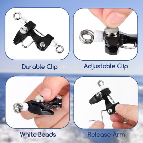 VercanMonth 6 Pcs Outrigger Release Clips Downrigger Release Clips with Adjustable Tension Planer Board Clips Downrigger Fishing Kite for Trolling Offshore Fishing Accessories (White)