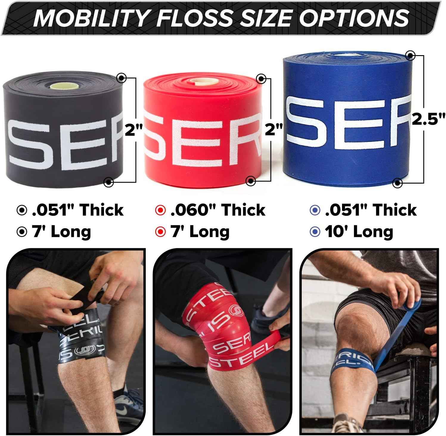 Serious Steel Mobility & Recovery Floss Bands | Compression & Tack Bands (7' L x 2" W)