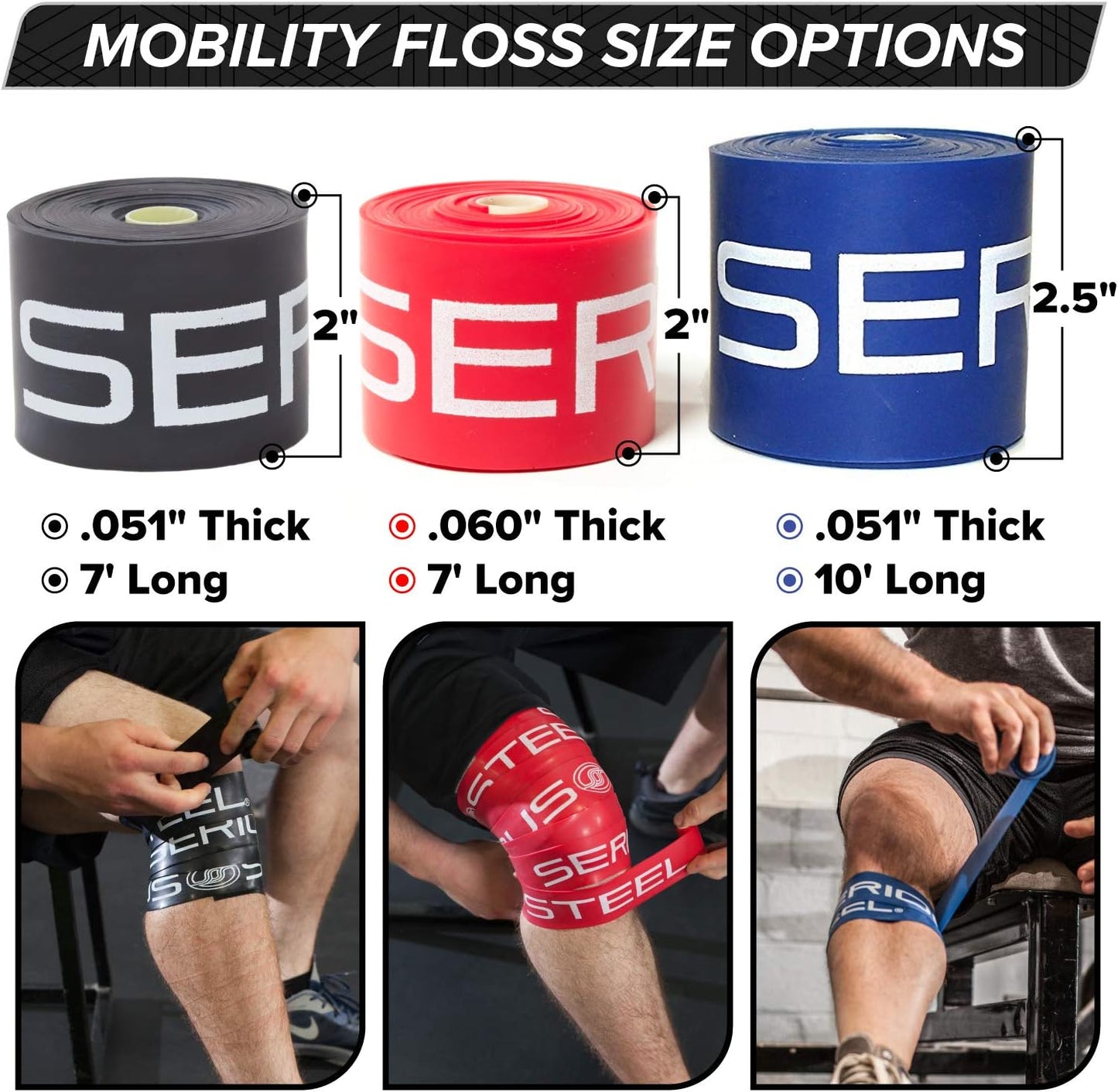Serious Steel Mobility & Recovery Floss Bands | Compression & Tack Bands (7' L x 2" W)