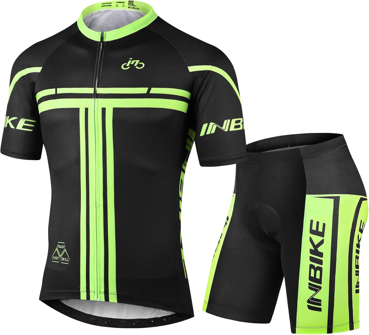 INBIKE Cycling Jersey Mens Set Reflective Breathable Biking Outfit Quick-Dry Bib Bicycle Jersey with 3D Padded Shorts