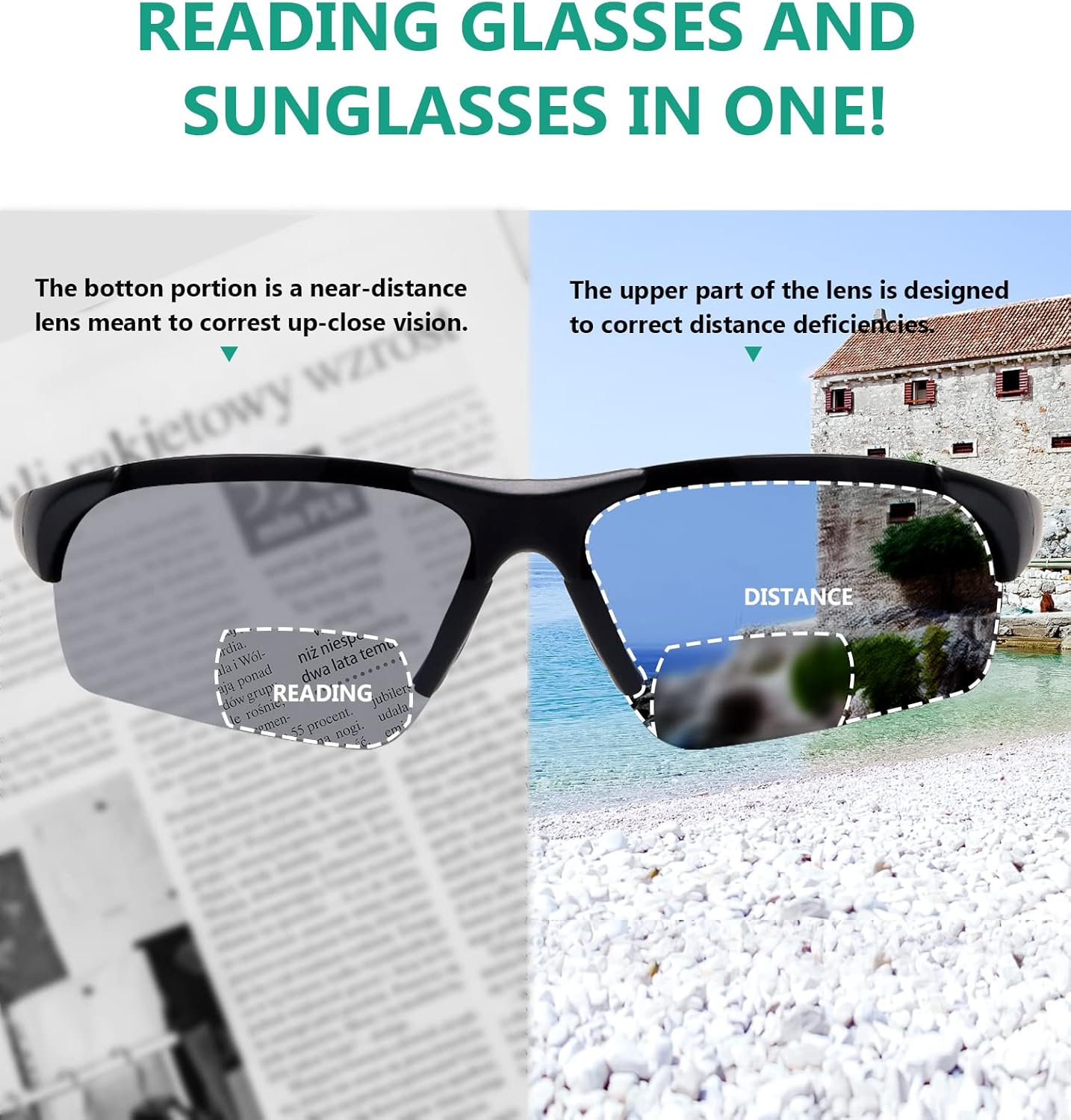 Eyekepper TR90 Unbreakable Sports Half-Rimless Bifocal Sunglasses Baseball Running Fishing Driving Golf Softball Hiking