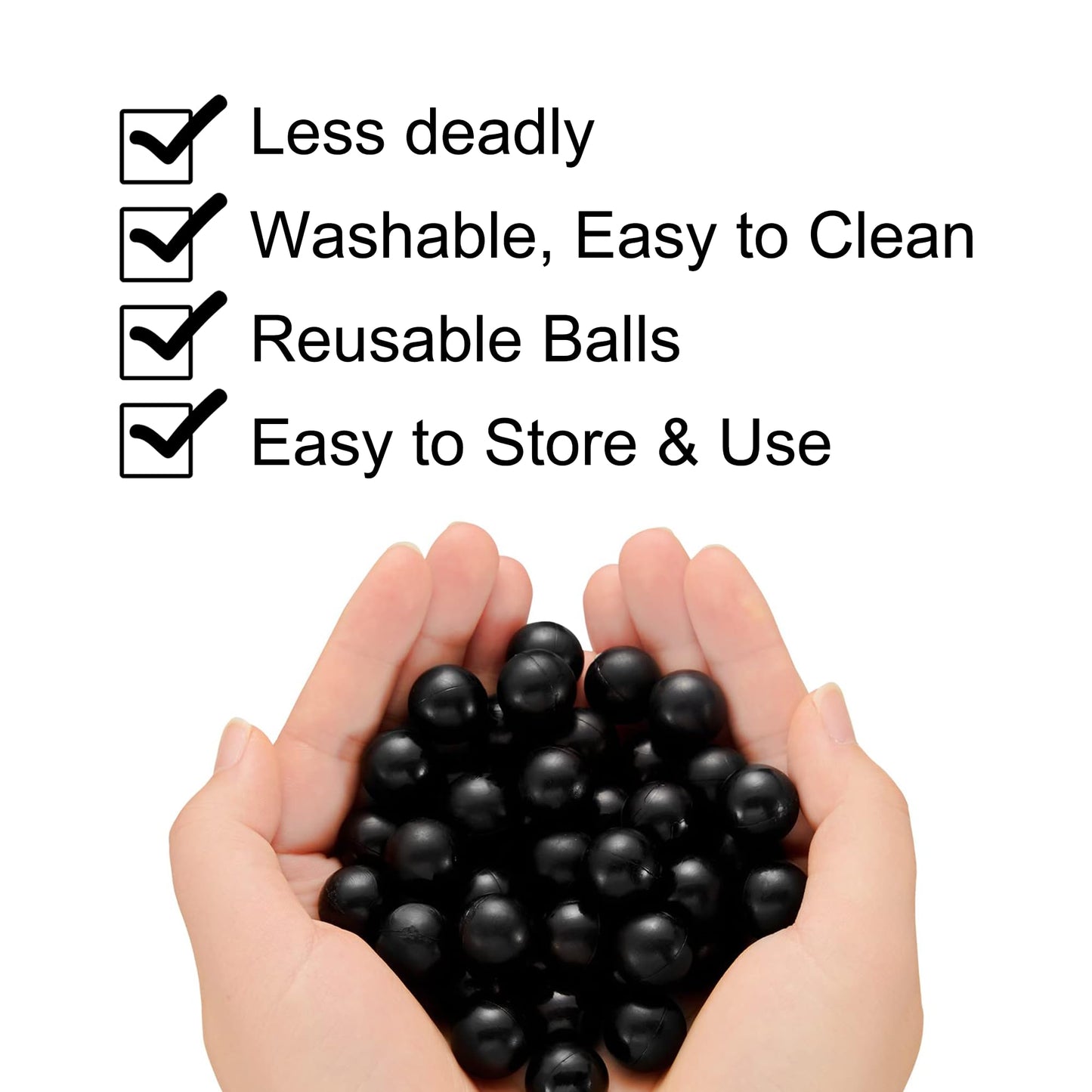 500 X .50 Cal Rubber Balls, Reusable Paintballs for Self Defence, Less Lethal Shooting Training Practice Solid Balls 0.50 Calibre, Black (500 pcs)