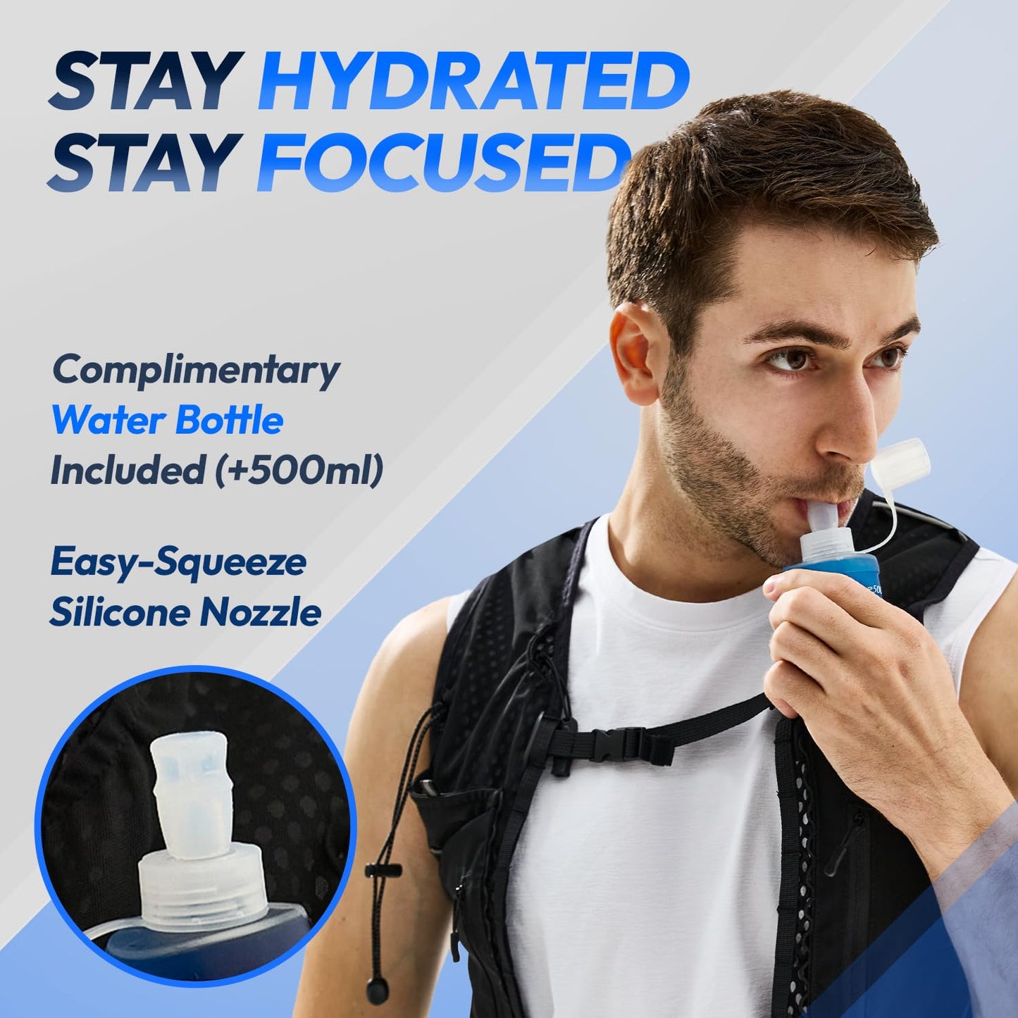 ALL REMATE All-in-One Multi Sport Running Vest including Water Bottle, Whistle, 11 Pockets & 6 Straps – Ergonomic Lightweight Reflective Gear