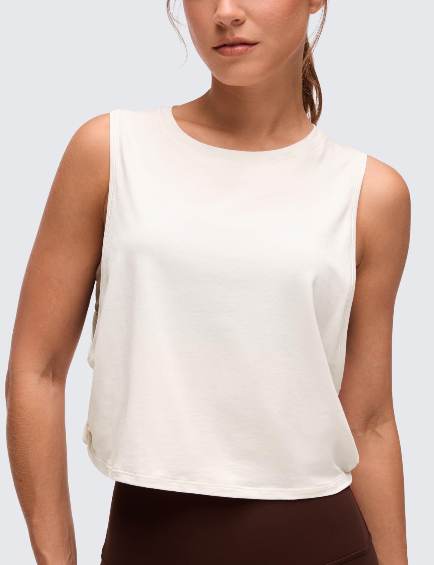 CRZ YOGA Pima Cotton Large Armhole Tank Tops for Women - Workout Sport Athletic Yoga Running Gym Loose Crop Sleeveless Shirts Milky White (Bone) XX-Small