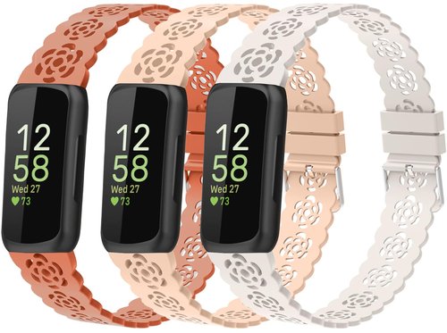 Nigaee 3 Pack Lace Silicone Bands Compatible with Fitbit Inspire 3/2/HR, Adjustable Breathable Replacement Straps Soft Slim Silicone Wristbands for Women Men