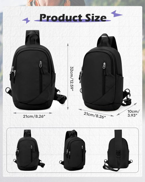 Small Black Sling Crossbody Bag for Men Women, Tactical Backpack Shoulder Daypack Mini Anti-Theft Motorcycle Chest Bags, Small One Strap Backpack for Casual Travel Hiking Outdoor Sports