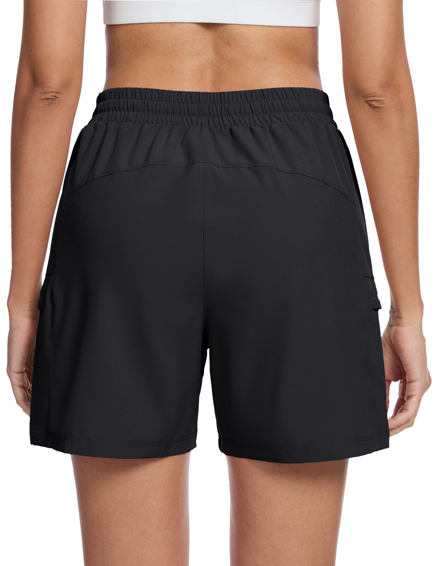 MAGCOMSEN Women's 5" Hiking Cargo Shorts UPF 50+ Golf Shorts with 4 Pockets Black L
