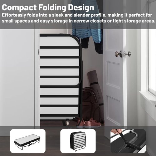 Spring Sleep, 16-Inch Rollaway Folding Cot Bed with 5" Memory Foam Mattresses, Sturdy Metal Folding Frame, Fully Assembled, Great for Adults and Kids, 30-Inch, White