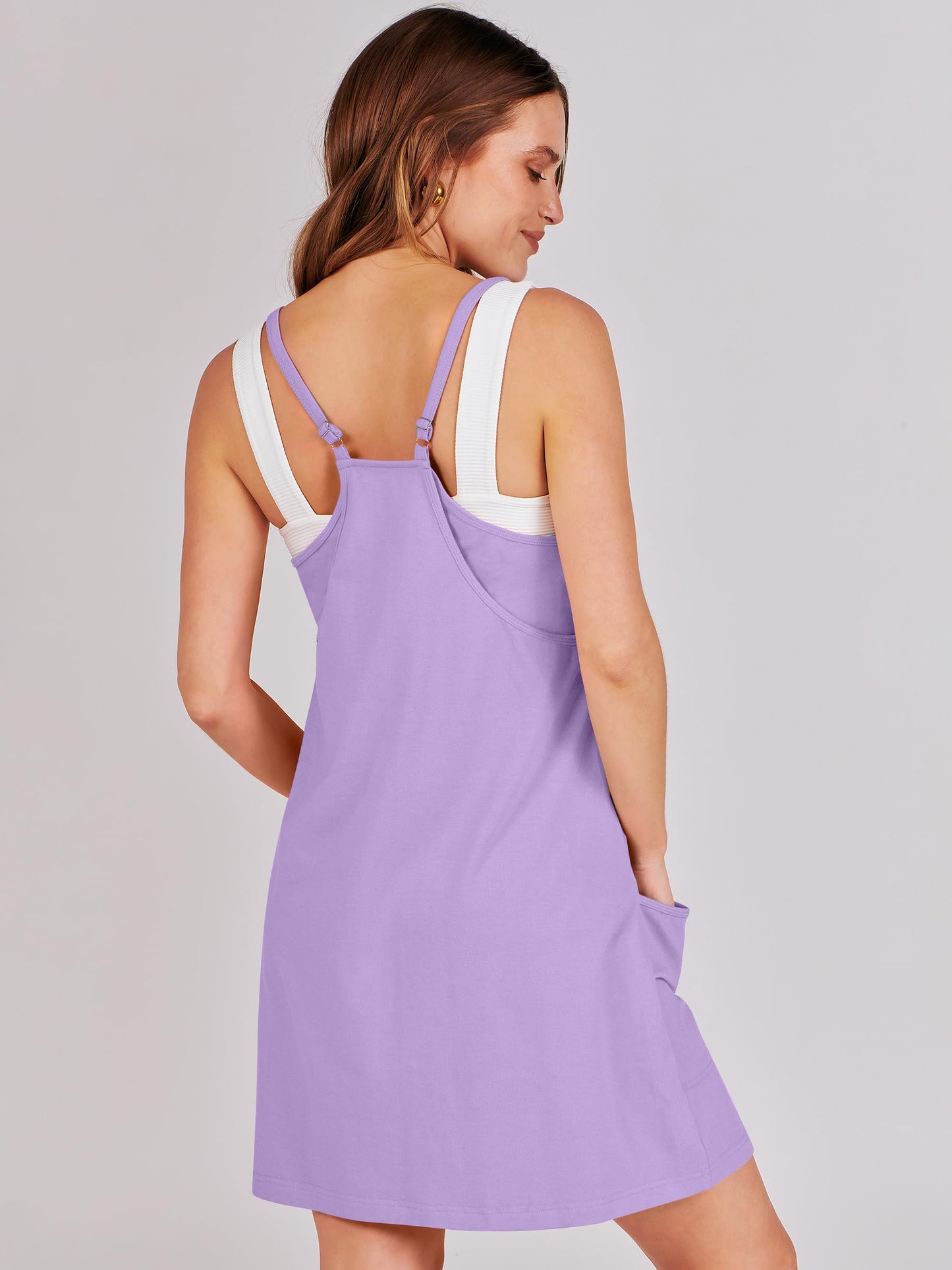 ANRABESS Women Athletic Dress Summer Tennis Workout Active Sports Mini Romper Dress Built in Shorts Travel Vacation Clothes Purple Medium