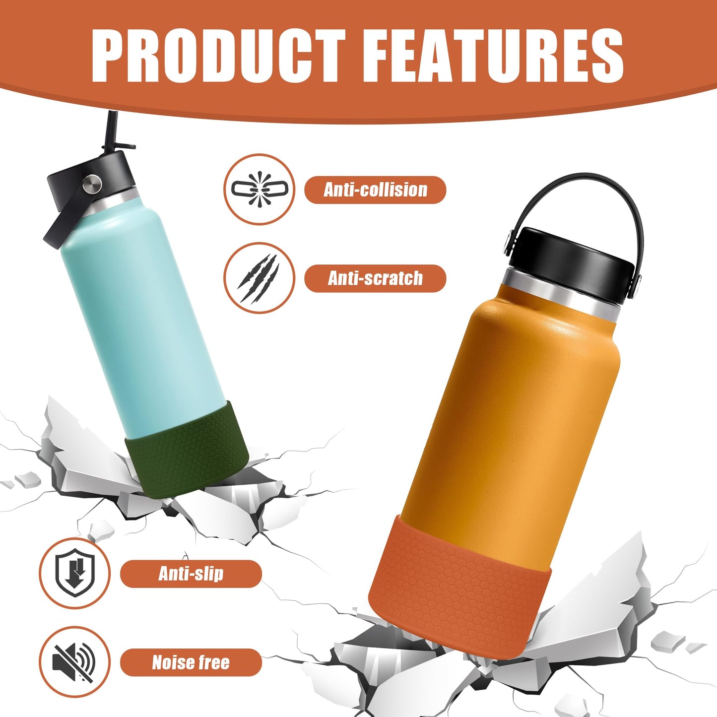 Vmini Silicone Boot for Hydro Flask Wide Mouth 32/40oz, for Simple Modern Summit 32/40oz, Honeycomb Texture Sleeve for Hydro Flask Water Bottle,Bottom Protector for Hydro Flask Accessories,Purple