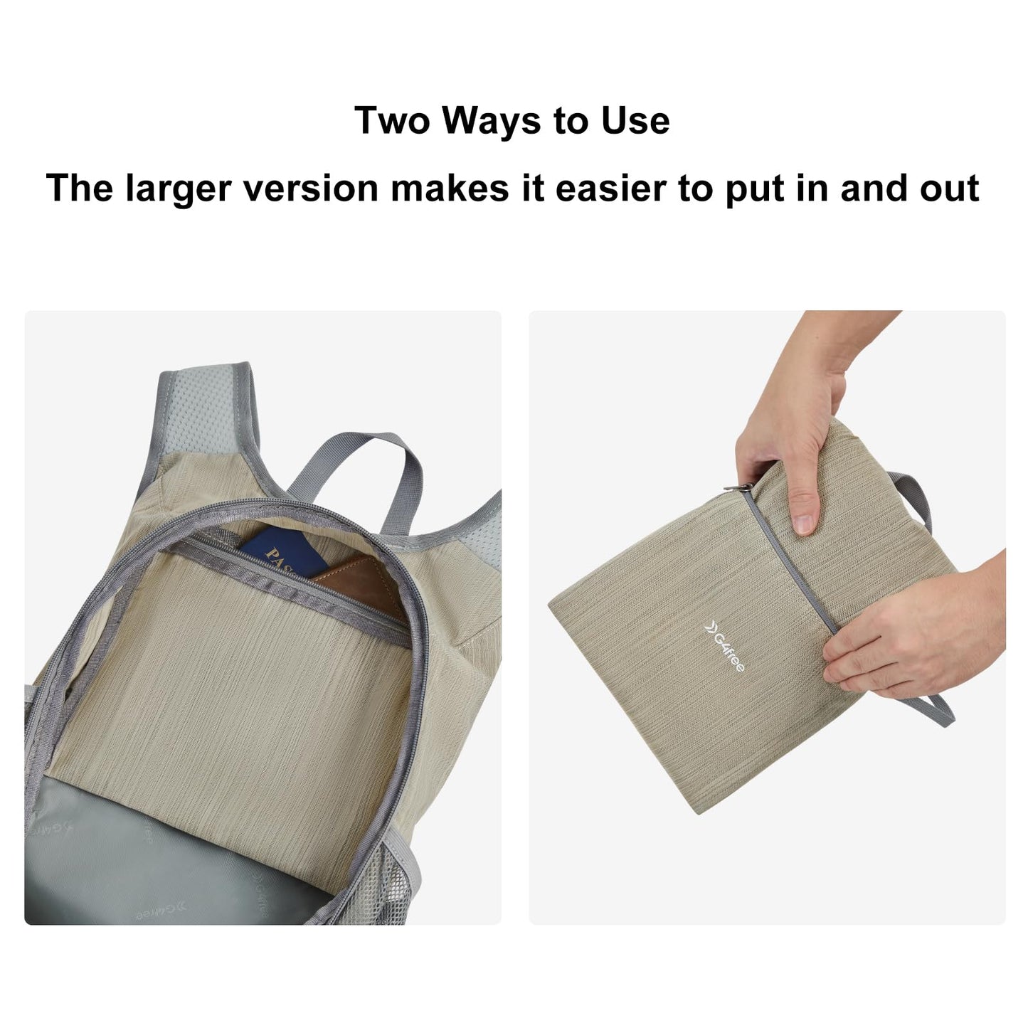 G4Free 15L Hiking Daypack Lightweight Travel Backpack Packable Outdoor Casual Foldable Shoulder Bag (Beige)