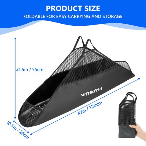 THKFISH Fishing Tournament Weigh in Fish Bag, Fish Weigh Bags Folding Weigh Sling Fish bag Bass Weigh in Bag with Fish Ruler Tournament Fish Bags,47x10.5inch Heavy Duty Fish Transport Bag, Black